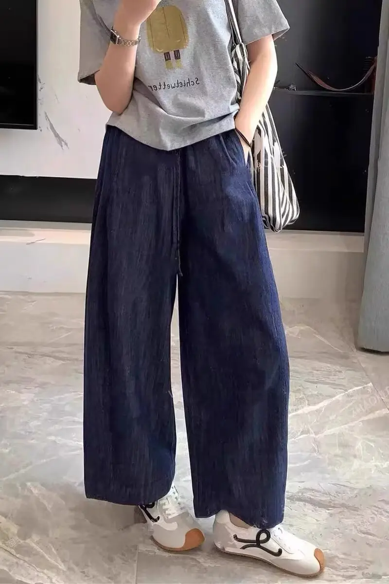 Plus Size Dark Blue Wide Leg Pants for Women — feature 2