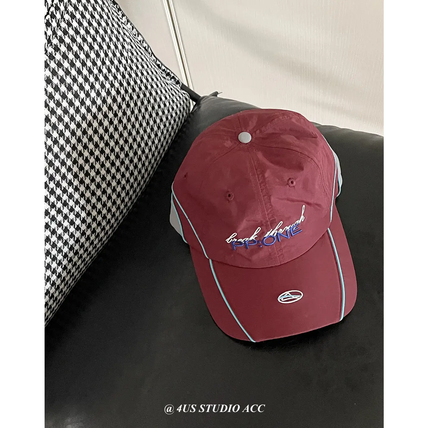 Women Baseball Cap Maroon White Contrast Embroidered - Image 5