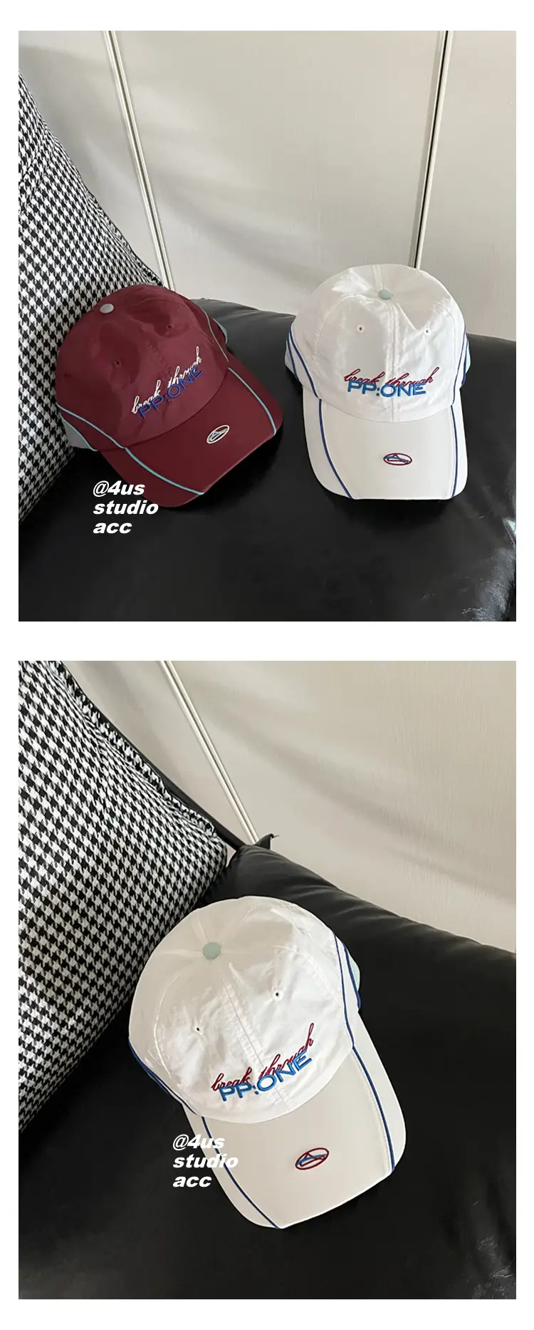 Women Baseball Cap Maroon White Contrast Embroidered — feature 7
