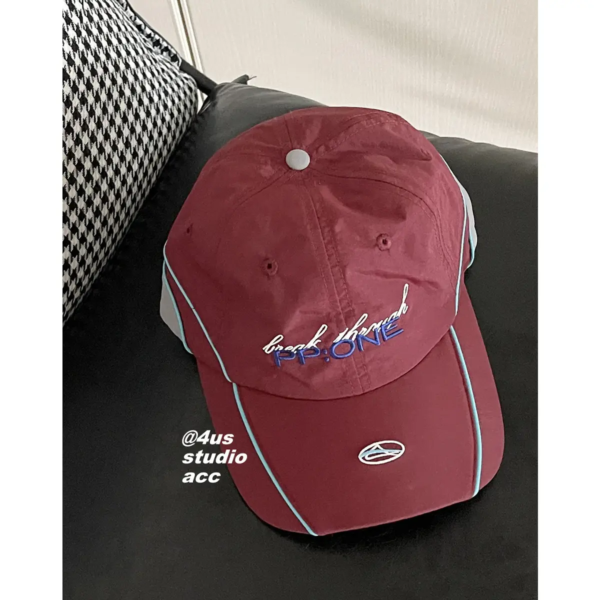 Women Baseball Cap Maroon White Contrast Embroidered - Image 2