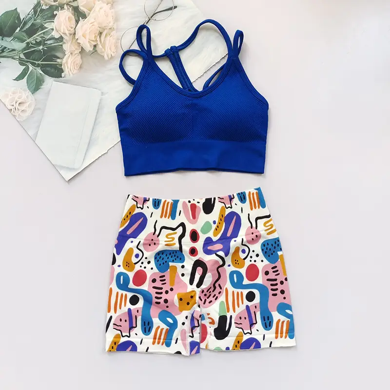 Fitness Suit with Thin Straps and Beautiful Back for Women Running Yoga Sports Bra Peach Butt Lift Leopard Print Three-Point Shorts — feature 13