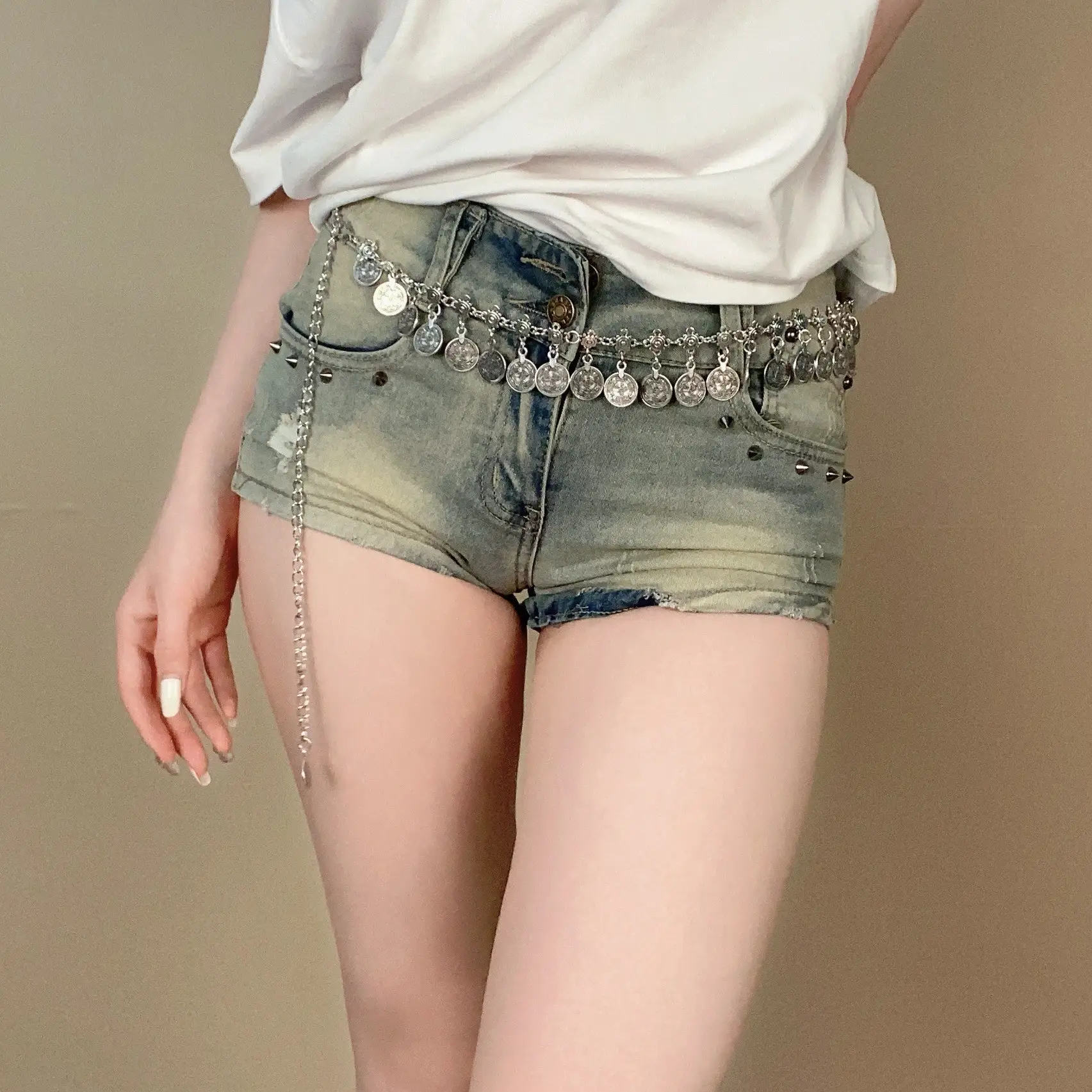 Women's Tassel Waist Belt with Metal Decor