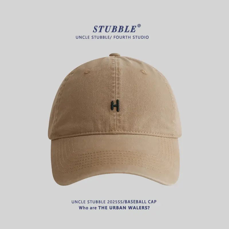 Stubble H Embroidered Baseball Cap Beige All Season - Image 2