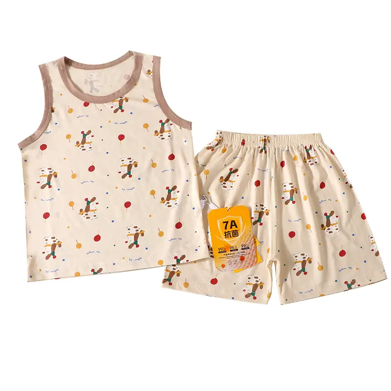 Summer Kidsren's Home Clothes for Boys and Girls Thin Cartoon Pajamas Baby Vest Shorts Sleeveless Suit Air-Conditioned Clothes