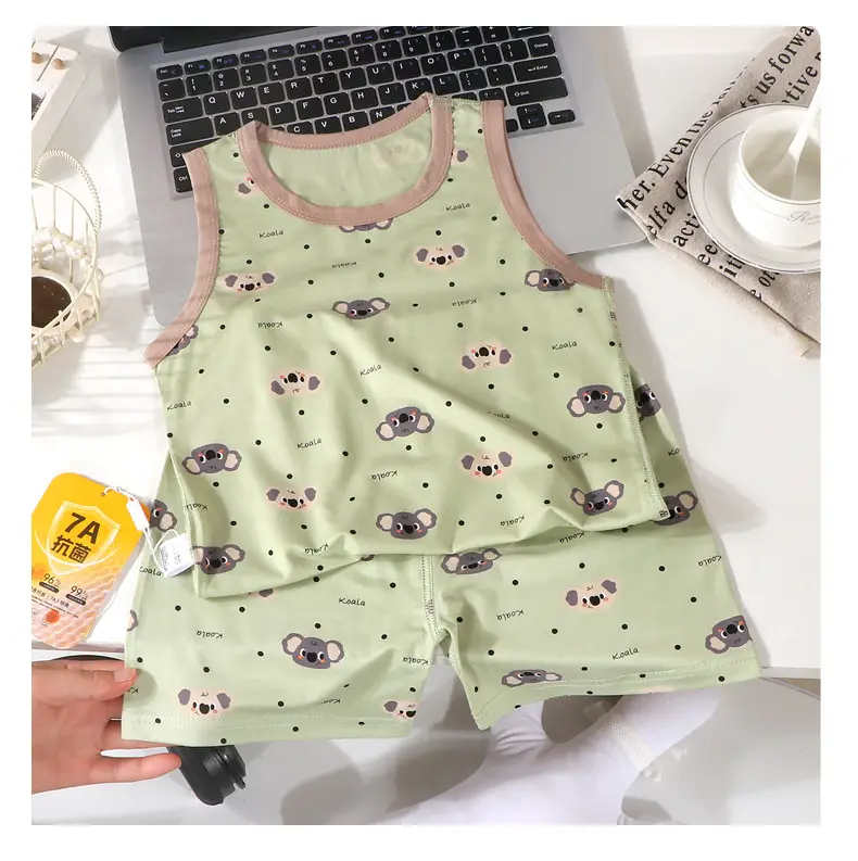 Summer Kidsren's Home Clothes for Boys and Girls Thin Cartoon Pajamas Baby Vest Shorts Sleeveless Suit Air-Conditioned Clothes — feature 14