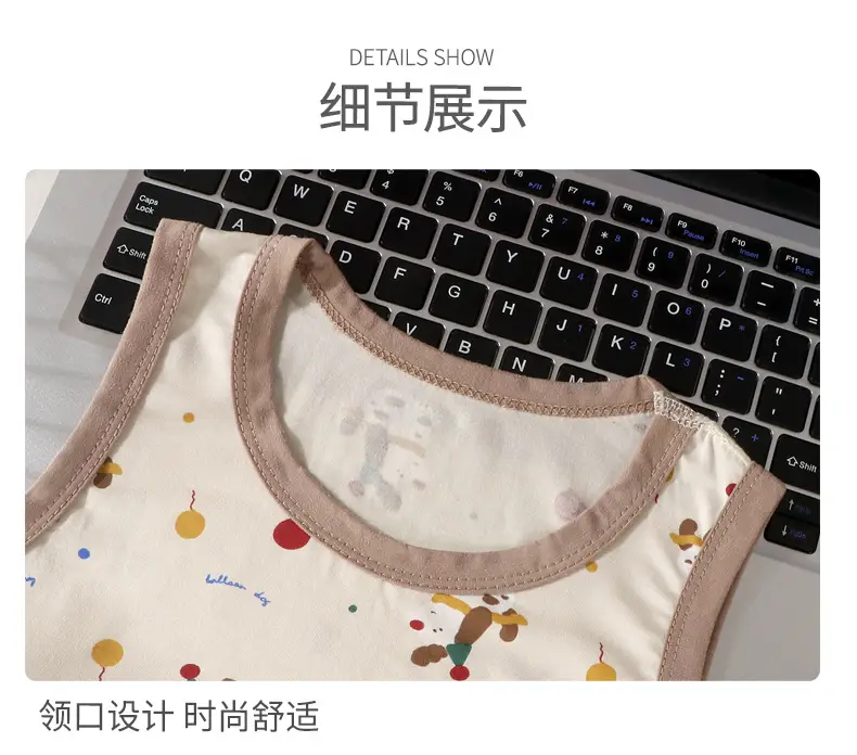 Summer Kidsren's Home Clothes for Boys and Girls Thin Cartoon Pajamas Baby Vest Shorts Sleeveless Suit Air-Conditioned Clothes — feature 15