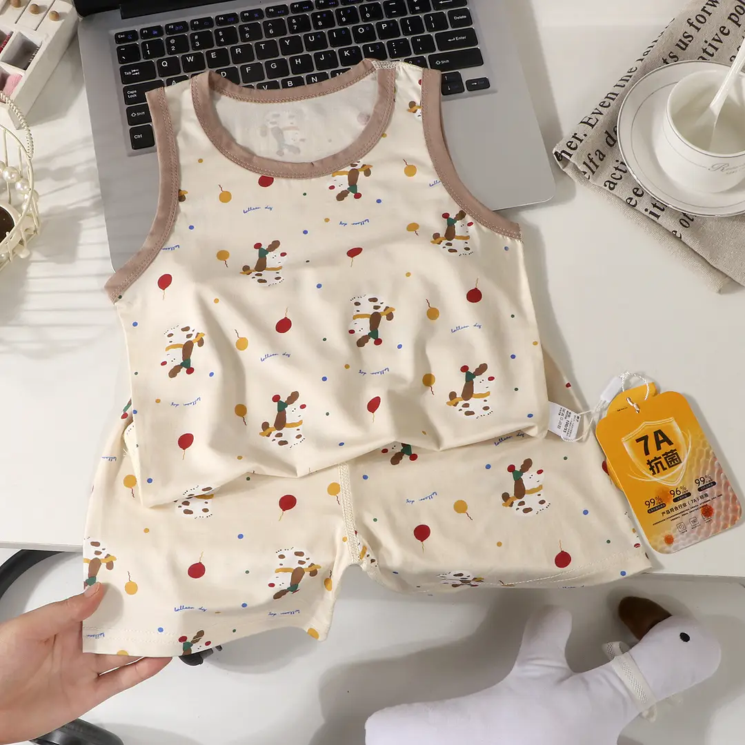 Summer Kidsren's Home Clothes for Boys and Girls Thin Cartoon Pajamas Baby Vest Shorts Sleeveless Suit Air-Conditioned Clothes