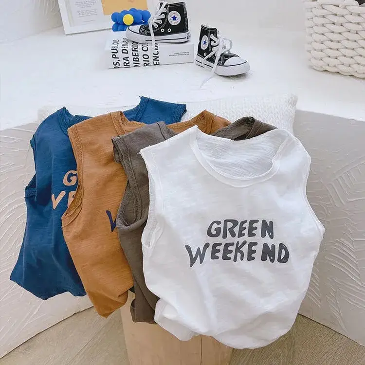 Green Weekend Sleeveless Vest for Boys Pure Cotton - Image 4