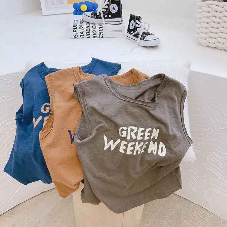 Green Weekend Sleeveless Vest for Boys Pure Cotton - Image 5