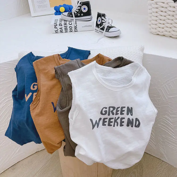 Green Weekend Sleeveless Vest for Boys Pure Cotton — feature 1