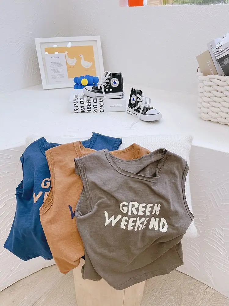 Green Weekend Sleeveless Vest for Boys Pure Cotton — feature 2