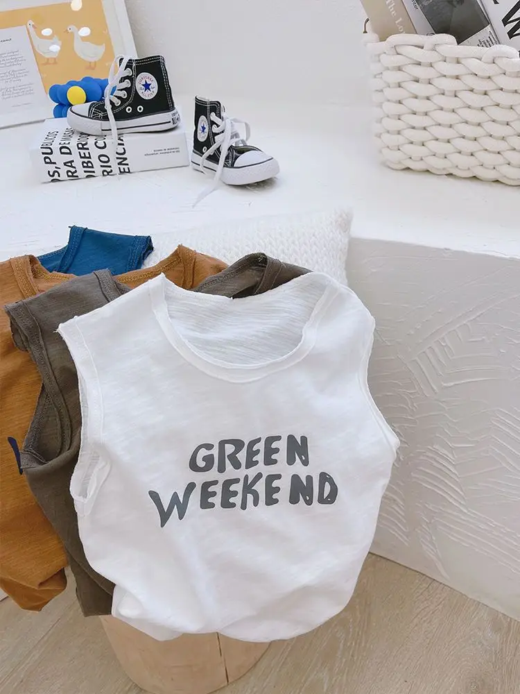 Green Weekend Sleeveless Vest for Boys Pure Cotton — feature 3