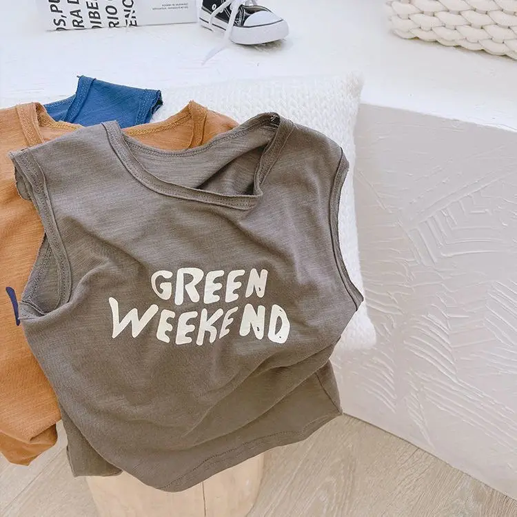 Green Weekend Sleeveless Vest for Boys Pure Cotton - Image 2