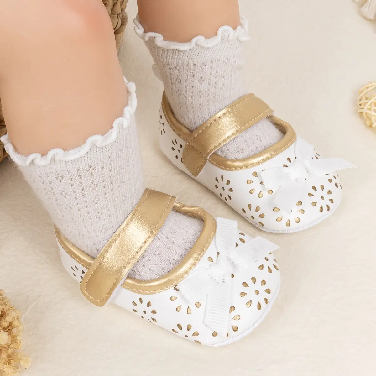 White Cut Out Baby Slippers for Girls — feature 5