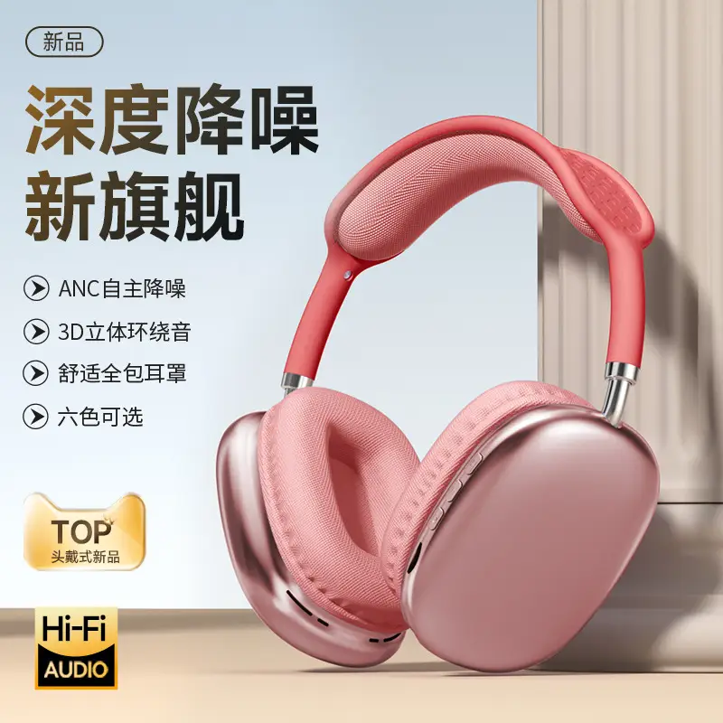 Pink Bluetooth Headset with ANC & Hi-Fi Audio - Image 2