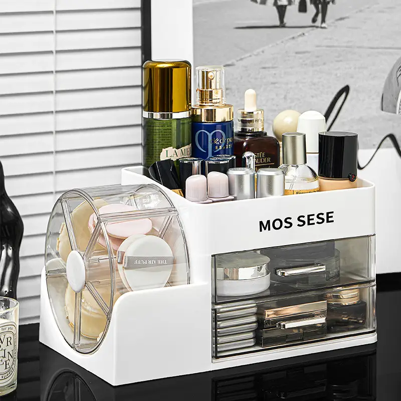 New Cosmetics Storage Box, Dressing Table, Skin Care Product Storage Rack with Rotating Organizer, Desktop Dust-Proof Cosmetic Box