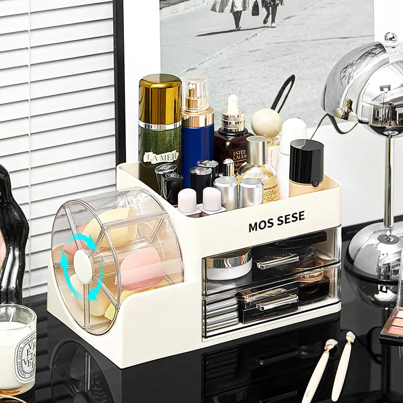 New Cosmetics Storage Box, Dressing Table, Skin Care Product Storage Rack with Rotating Organizer, Desktop Dust-Proof Cosmetic Box