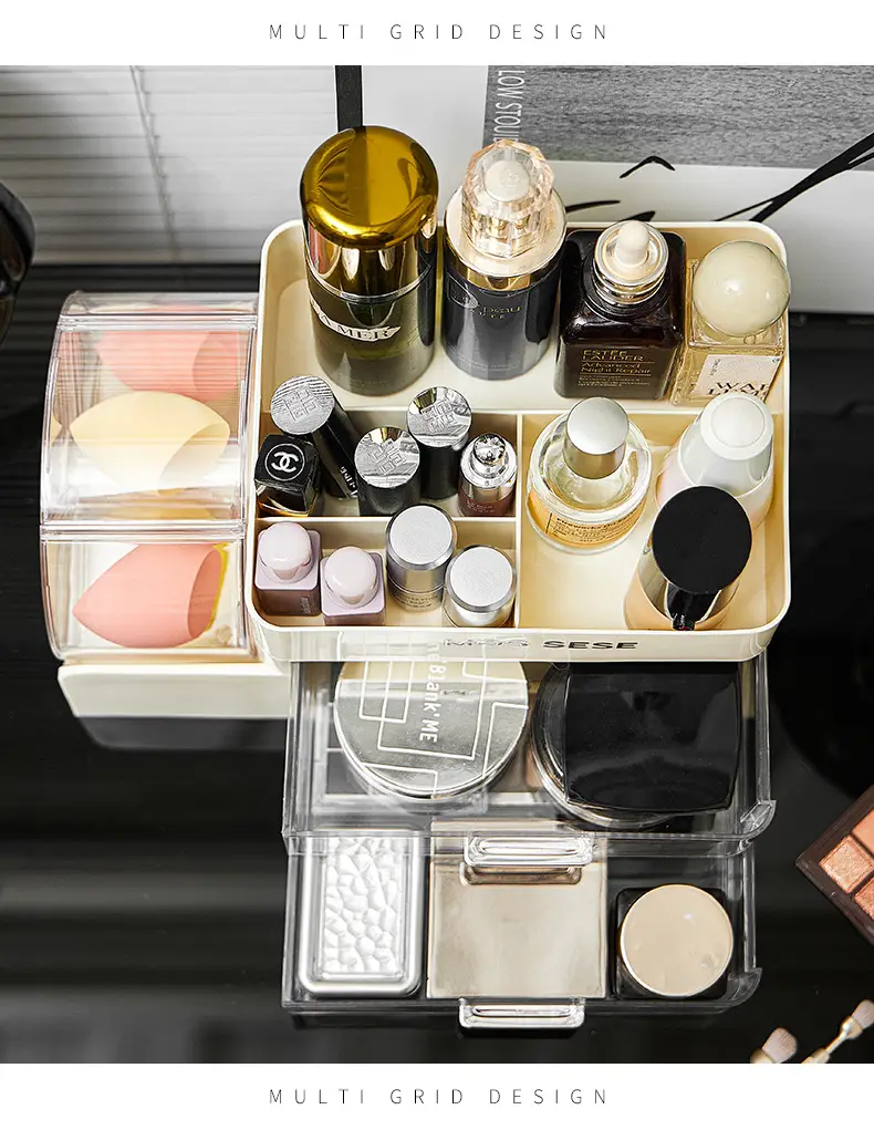 New Cosmetics Storage Box, Dressing Table, Skin Care Product Storage Rack with Rotating Organizer, Desktop Dust-Proof Cosmetic Box — feature 17