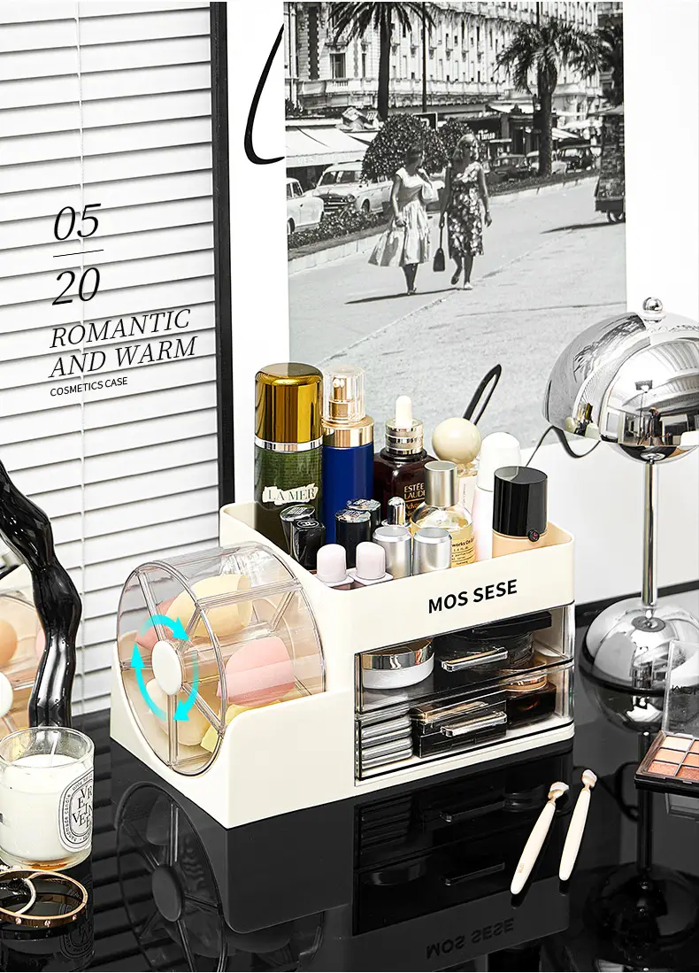 New Cosmetics Storage Box, Dressing Table, Skin Care Product Storage Rack with Rotating Organizer, Desktop Dust-Proof Cosmetic Box — feature 3