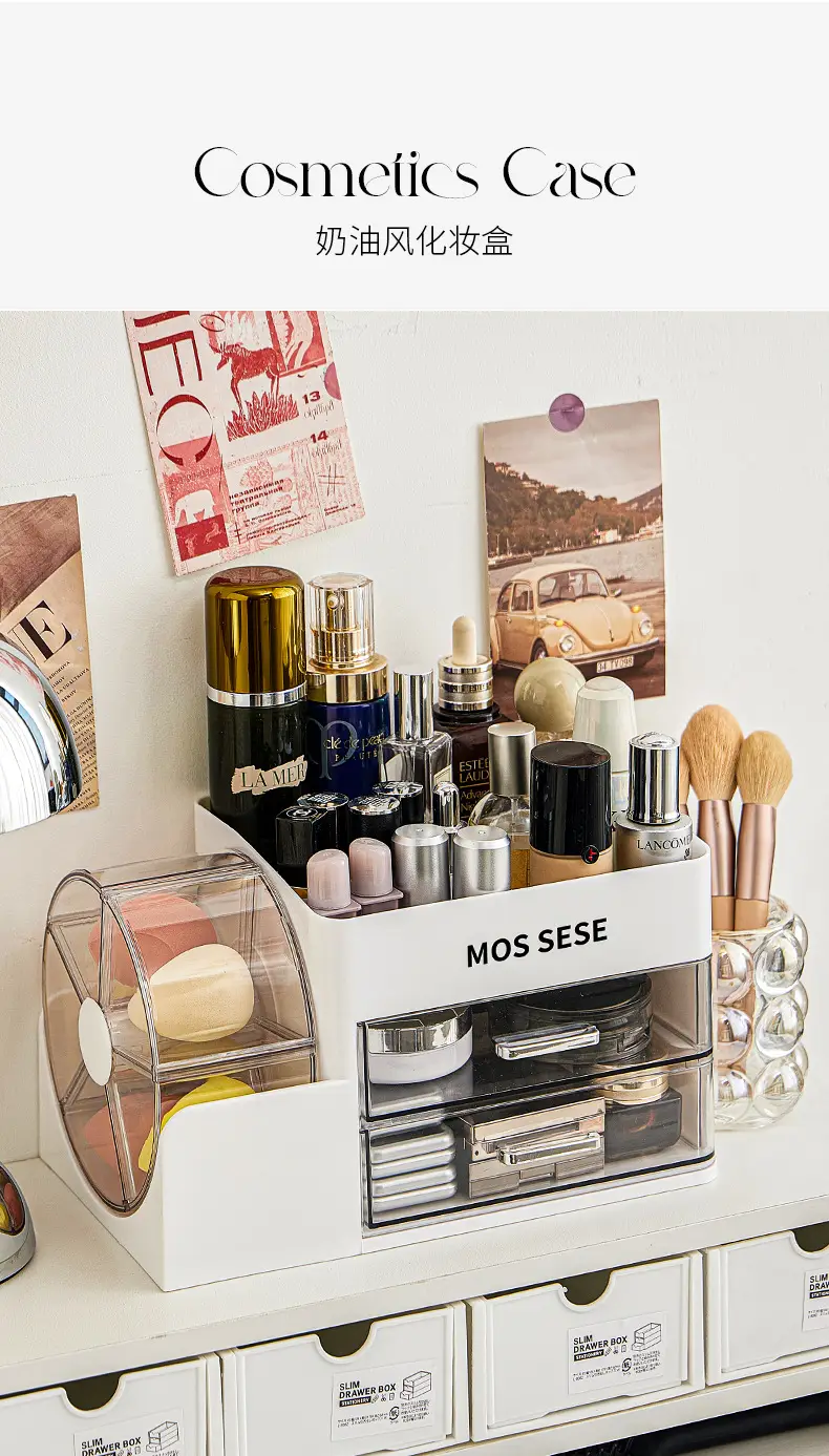 New Cosmetics Storage Box, Dressing Table, Skin Care Product Storage Rack with Rotating Organizer, Desktop Dust-Proof Cosmetic Box — feature 8