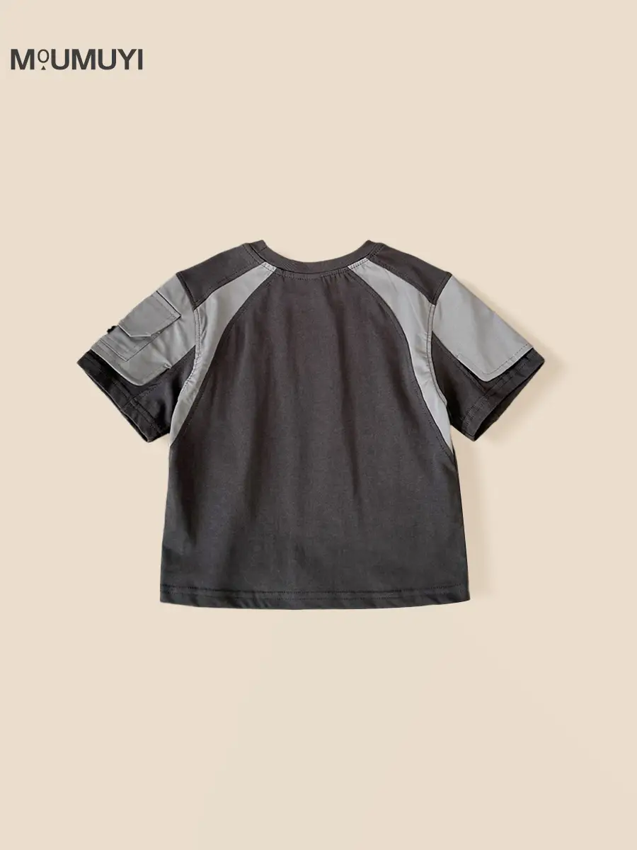 Kids 2026 Summer Pocket T-Shirt Black Gray - Image 3