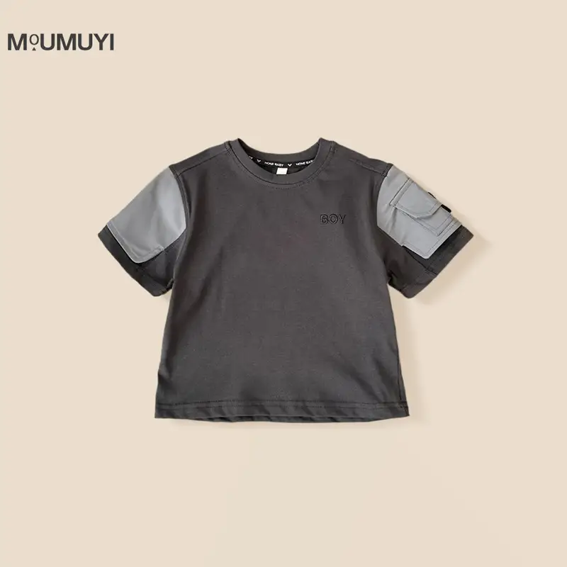 Kids 2026 Summer Pocket T-Shirt Black Gray — feature 1