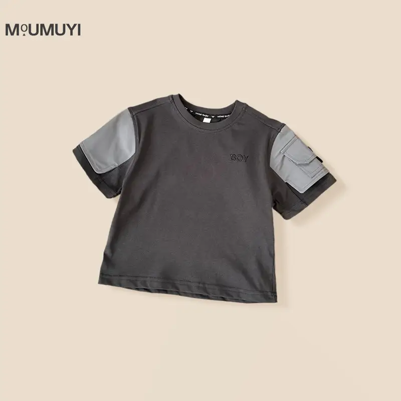Kids 2026 Summer Pocket T-Shirt Black Gray — feature 2