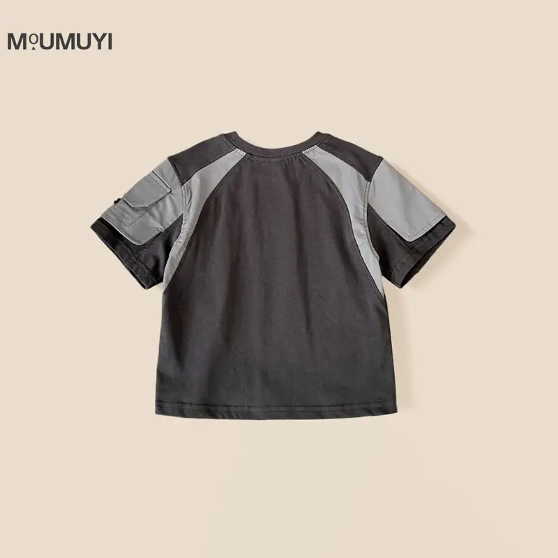 Kids 2026 Summer Pocket T-Shirt Black Gray — feature 3