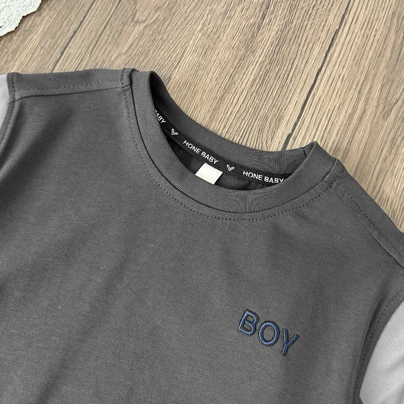 Kids 2026 Summer Pocket T-Shirt Black Gray — feature 4