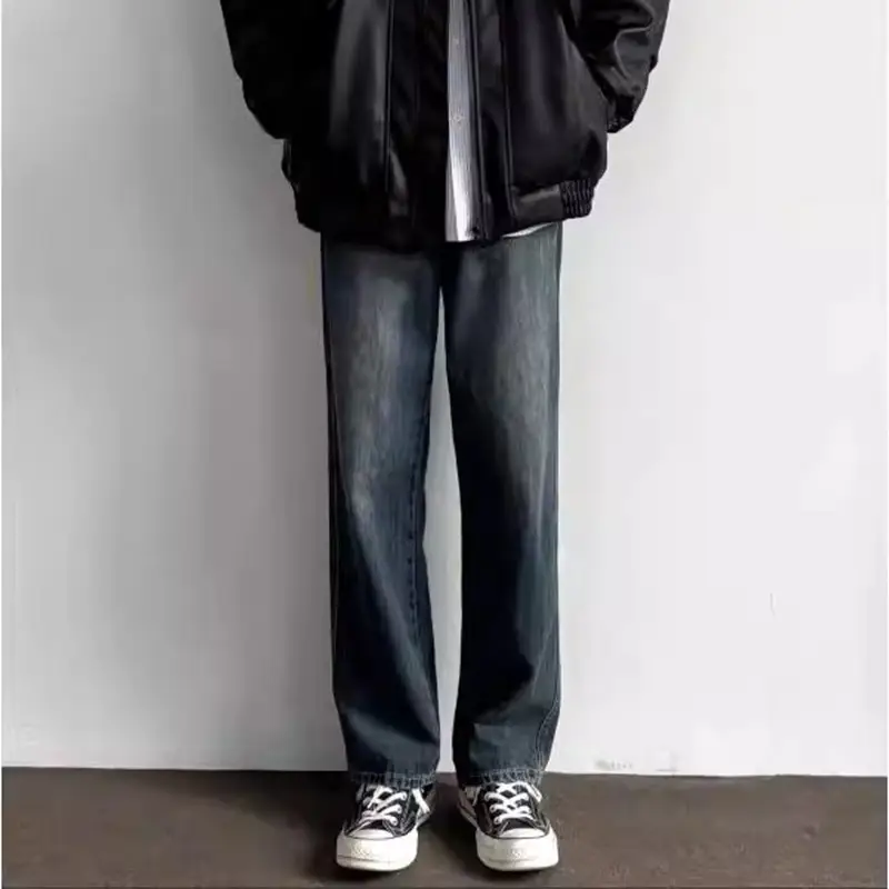 Men Dark Blue Jeans 2025 Spring Summer Loose Straight Fit
