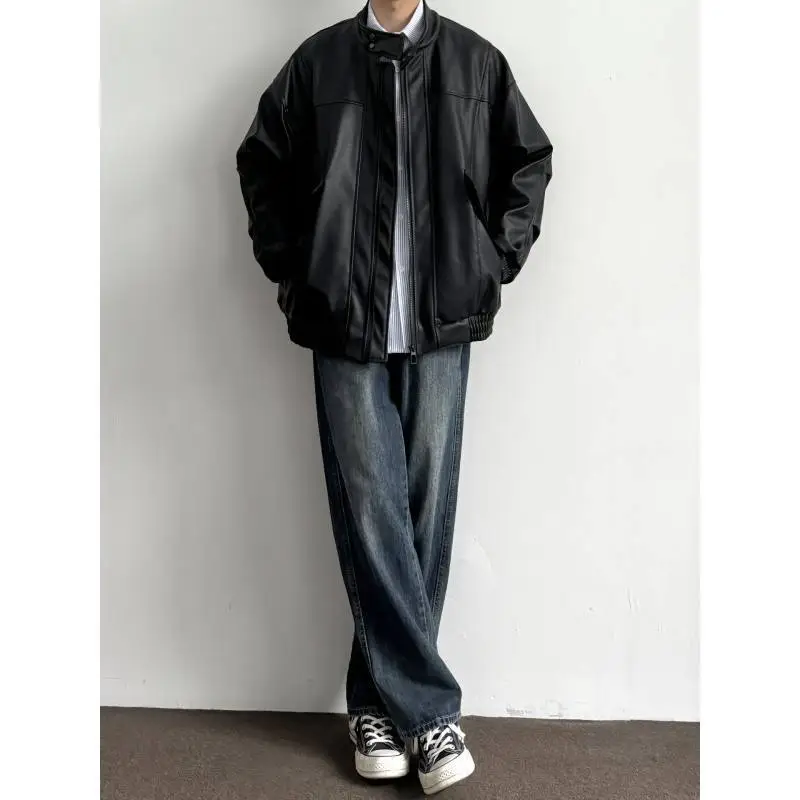 Men Dark Blue Jeans 2025 Spring Summer Loose Straight Fit