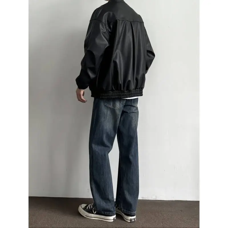 Men Dark Blue Jeans 2025 Spring Summer Loose Straight Fit