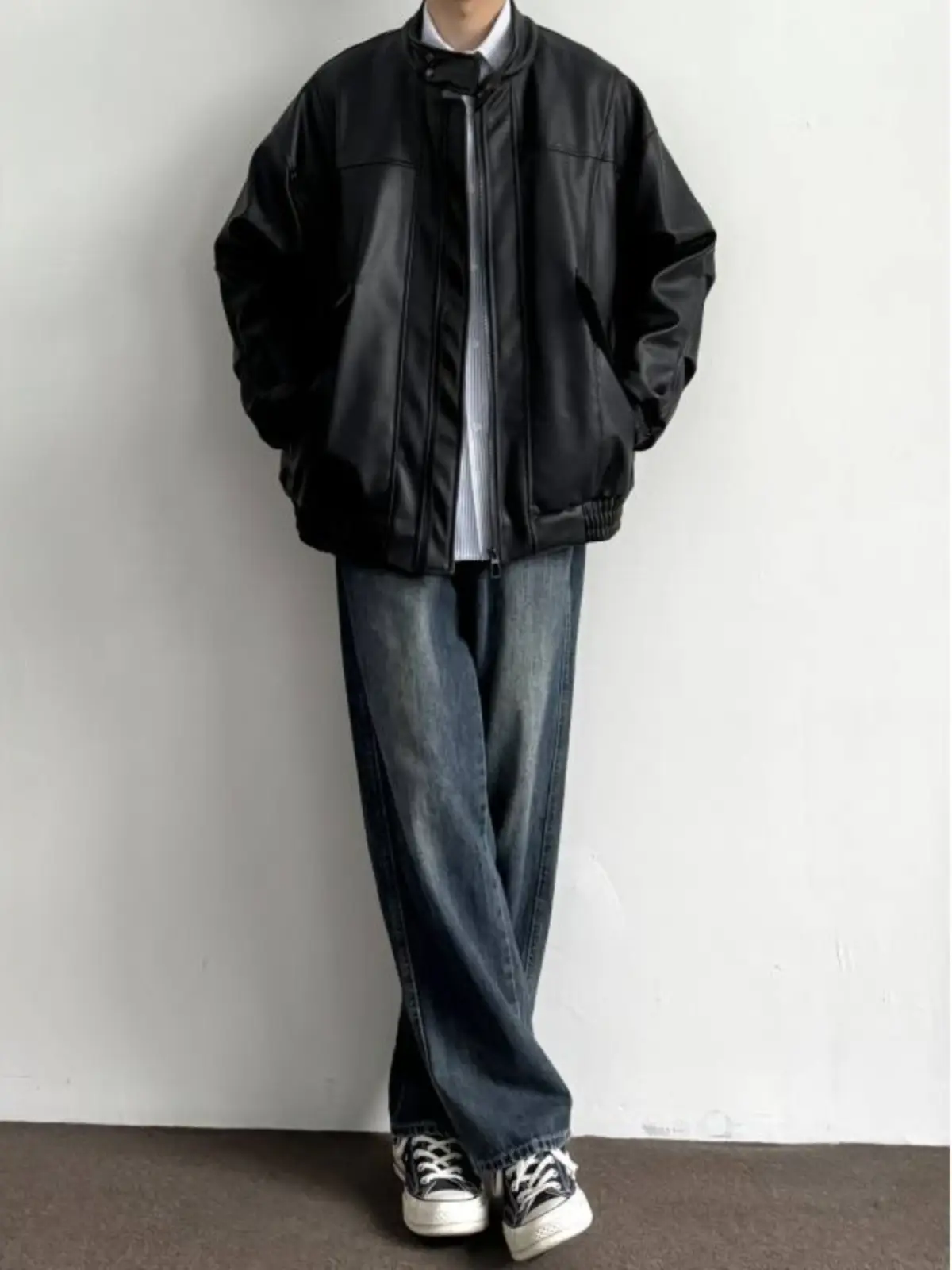 Men Dark Blue Jeans 2025 Spring Summer Loose Straight Fit — feature 3