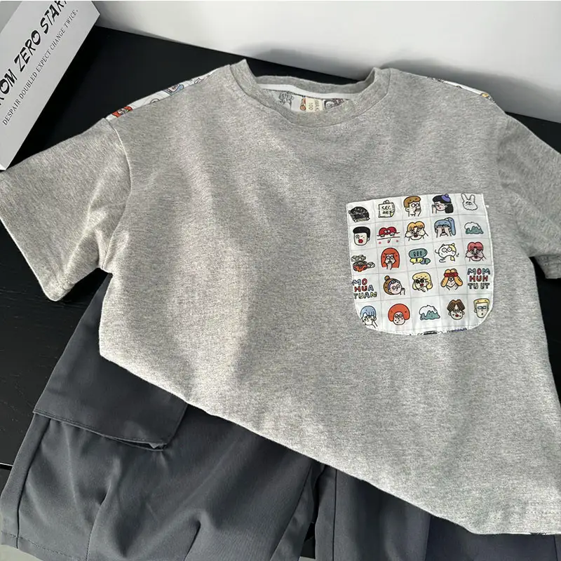 Kids Cotton Cartoon Printed T-Shirt Grey 2025 - Image 2