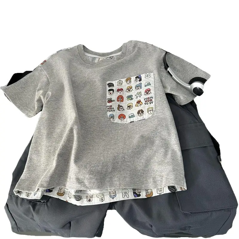 Kids Cotton Cartoon Printed T-Shirt Grey 2025 - Image 5
