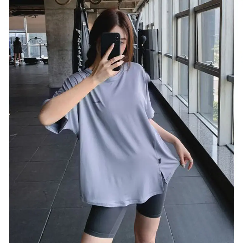 Yoga Wear Plus Size Fitness Wear Summer Short-Sleeved Loose Fat Girl Mid-Length Hip-Covering Outdoor Sports Running Suit