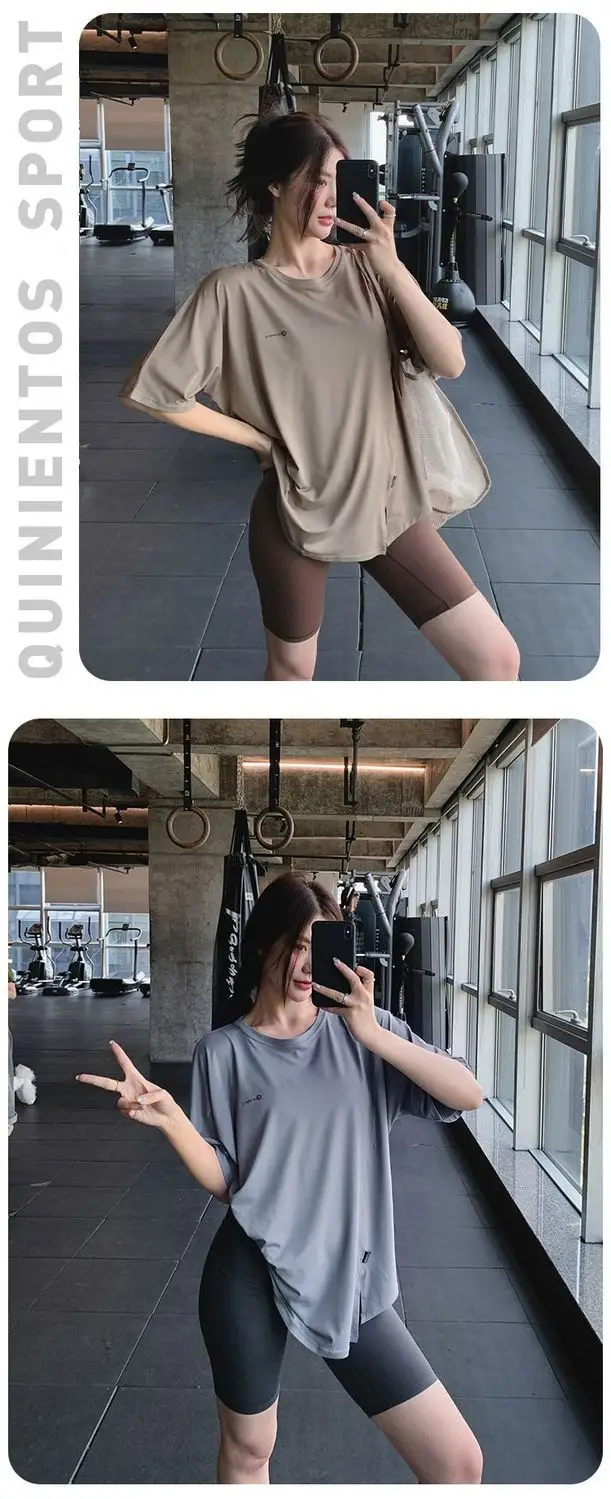 Yoga Wear Plus Size Fitness Wear Summer Short-Sleeved Loose Fat Girl Mid-Length Hip-Covering Outdoor Sports Running Suit — feature 4