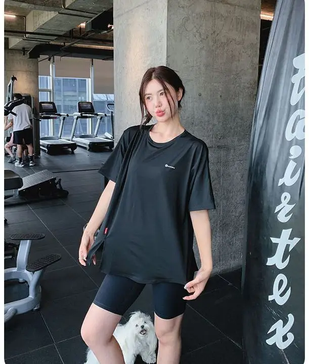 Yoga Wear Plus Size Fitness Wear Summer Short-Sleeved Loose Fat Girl Mid-Length Hip-Covering Outdoor Sports Running Suit — feature 8