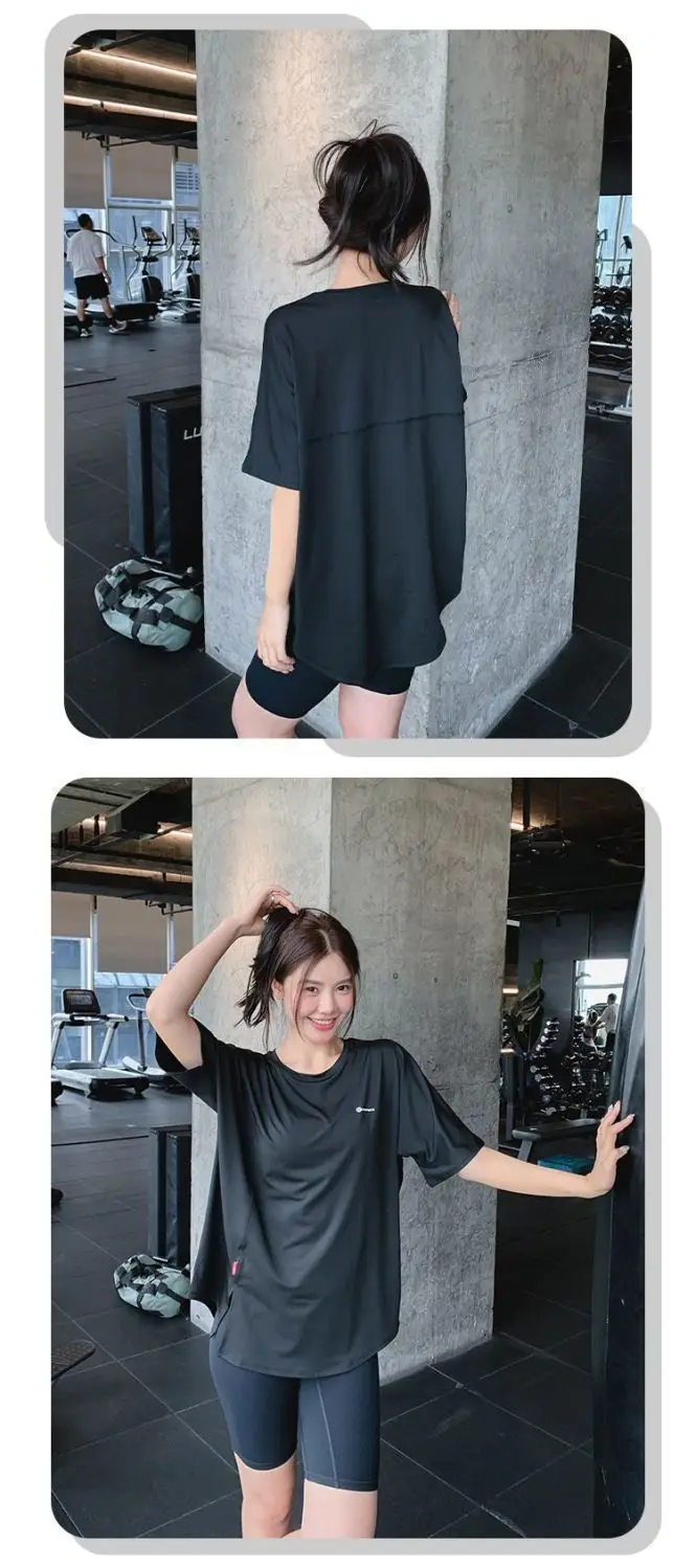 Yoga Wear Plus Size Fitness Wear Summer Short-Sleeved Loose Fat Girl Mid-Length Hip-Covering Outdoor Sports Running Suit — feature 9