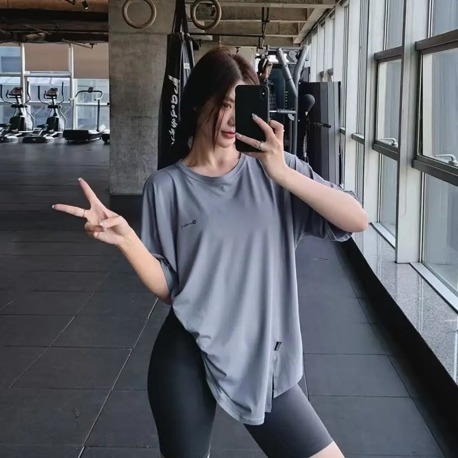 Yoga Wear Plus Size Fitness Wear Summer Short-Sleeved Loose Fat Girl Mid-Length Hip-Covering Outdoor Sports Running Suit