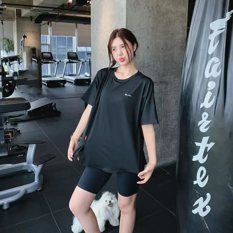 Yoga Wear Plus Size Fitness Wear Summer Short-Sleeved Loose Fat Girl Mid-Length Hip-Covering Outdoor Sports Running Suit