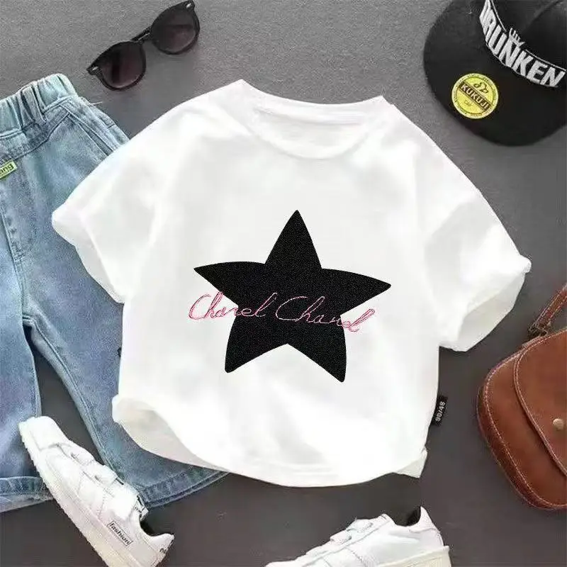 100% Cotton Heart Print Kids T-Shirt White Medium