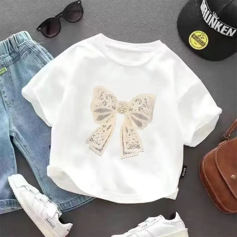 100% Cotton Heart Print Kids T-Shirt White Medium