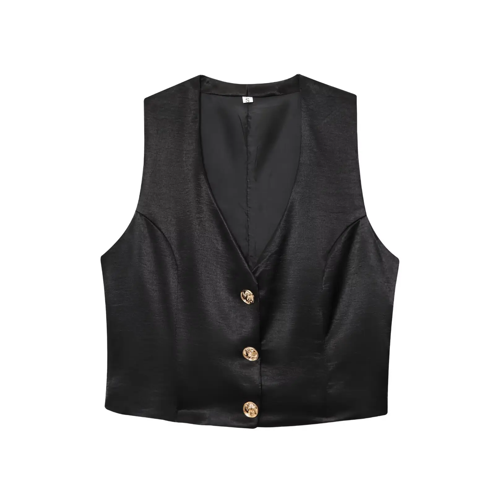 Black Gold Button Silk Top Belt with Wide Leg Pants