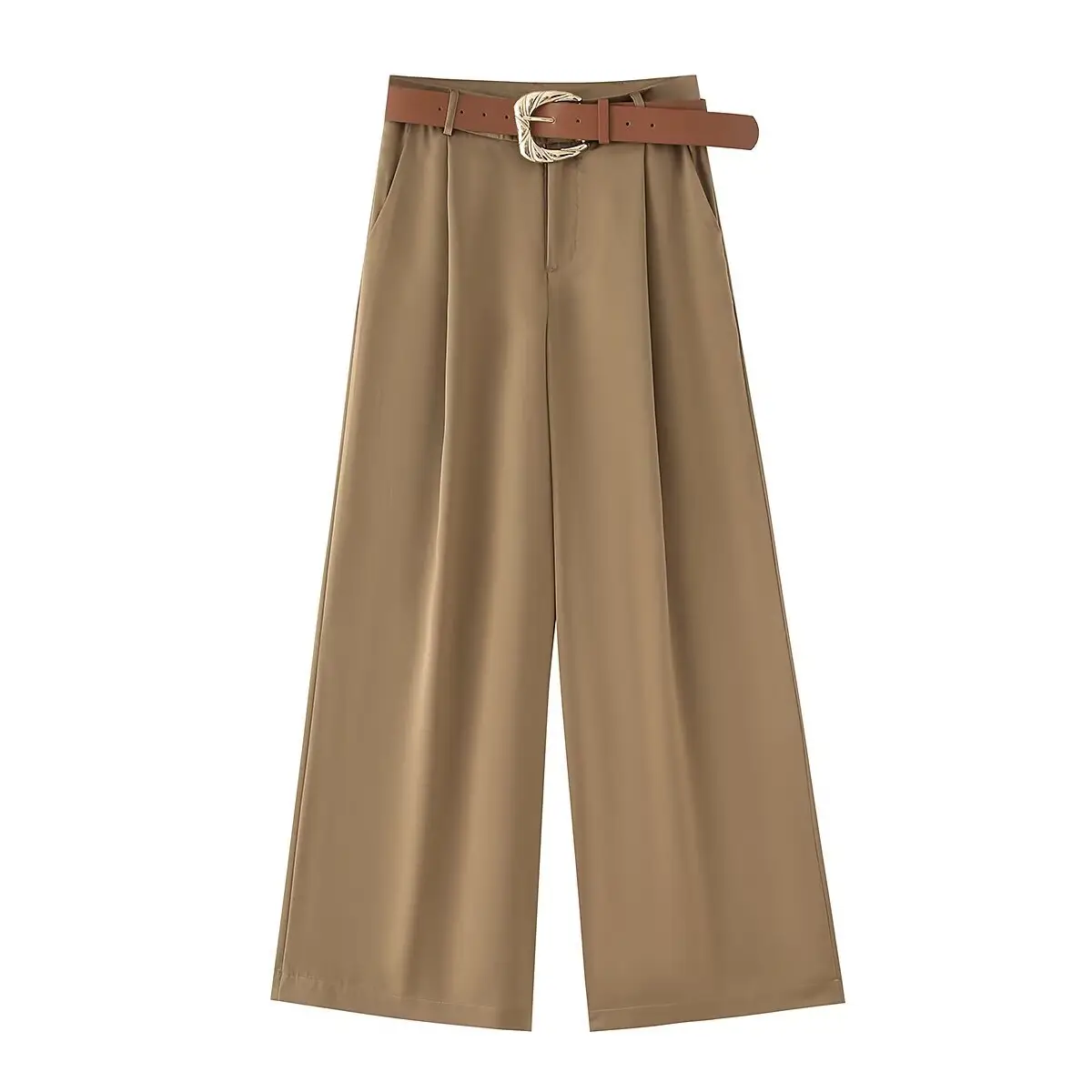 Black Gold Button Silk Top Belt with Wide Leg Pants