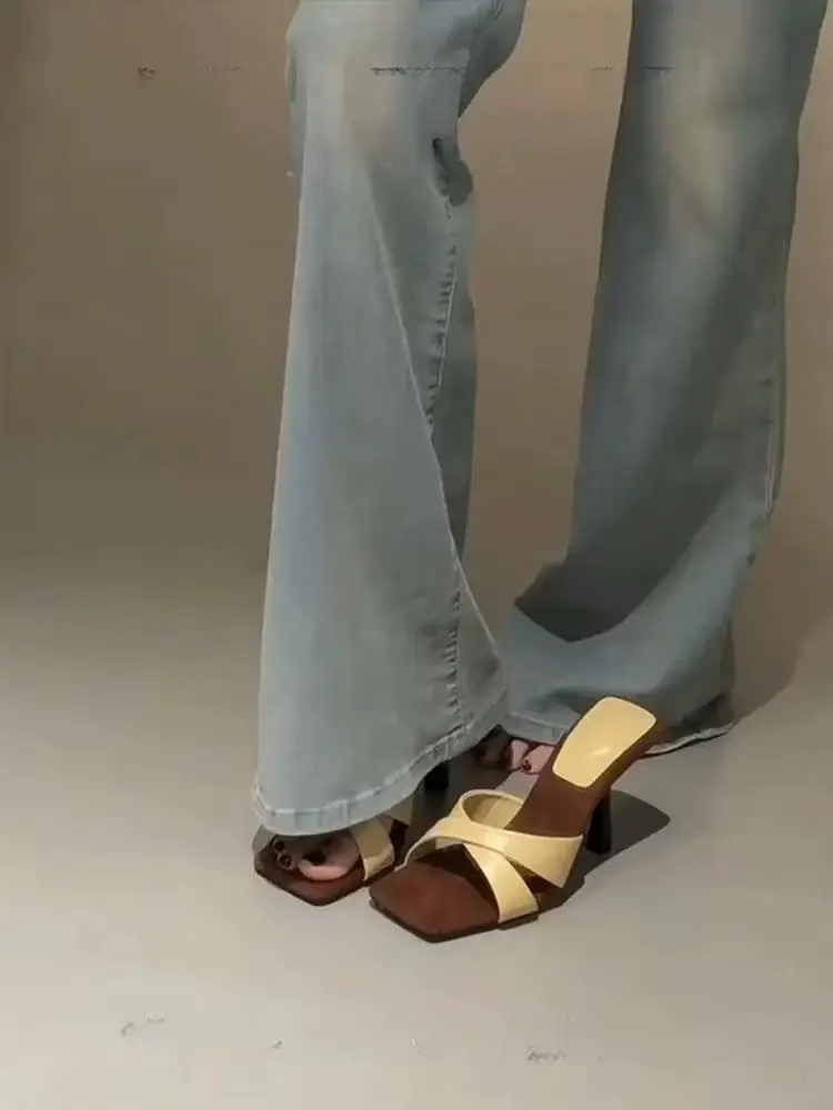 French Retro Stiletto High Heels Women Square Toe Cross Strap Sandals — feature 3