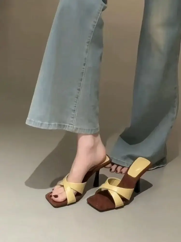 French Retro Stiletto High Heels Women Square Toe Cross Strap Sandals — feature 4