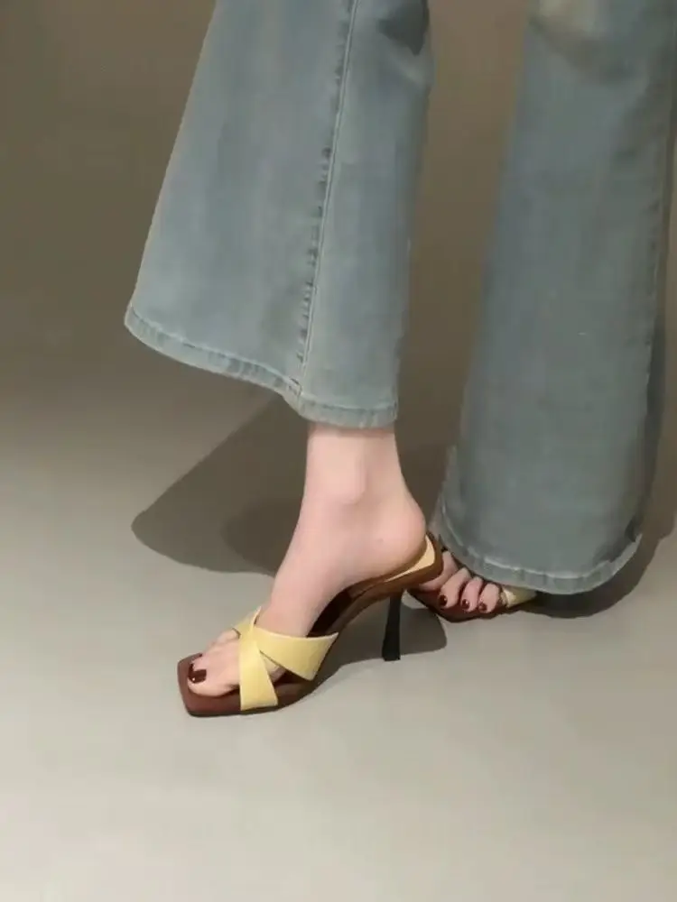French Retro Stiletto High Heels Women Square Toe Cross Strap Sandals — feature 5