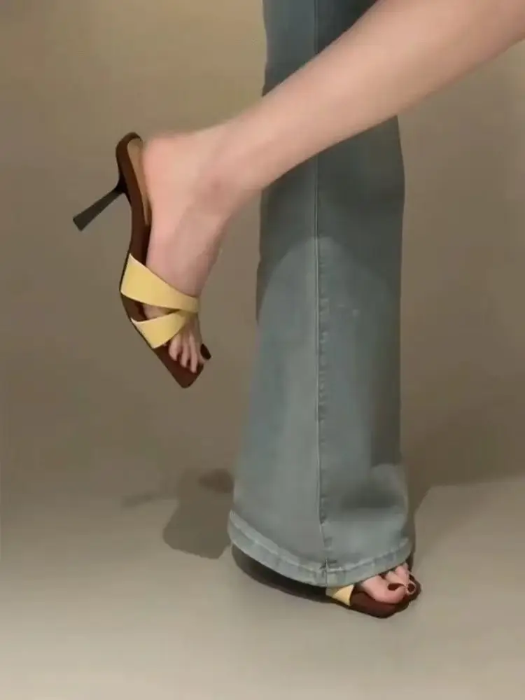 French Retro Stiletto High Heels Women Square Toe Cross Strap Sandals — feature 6