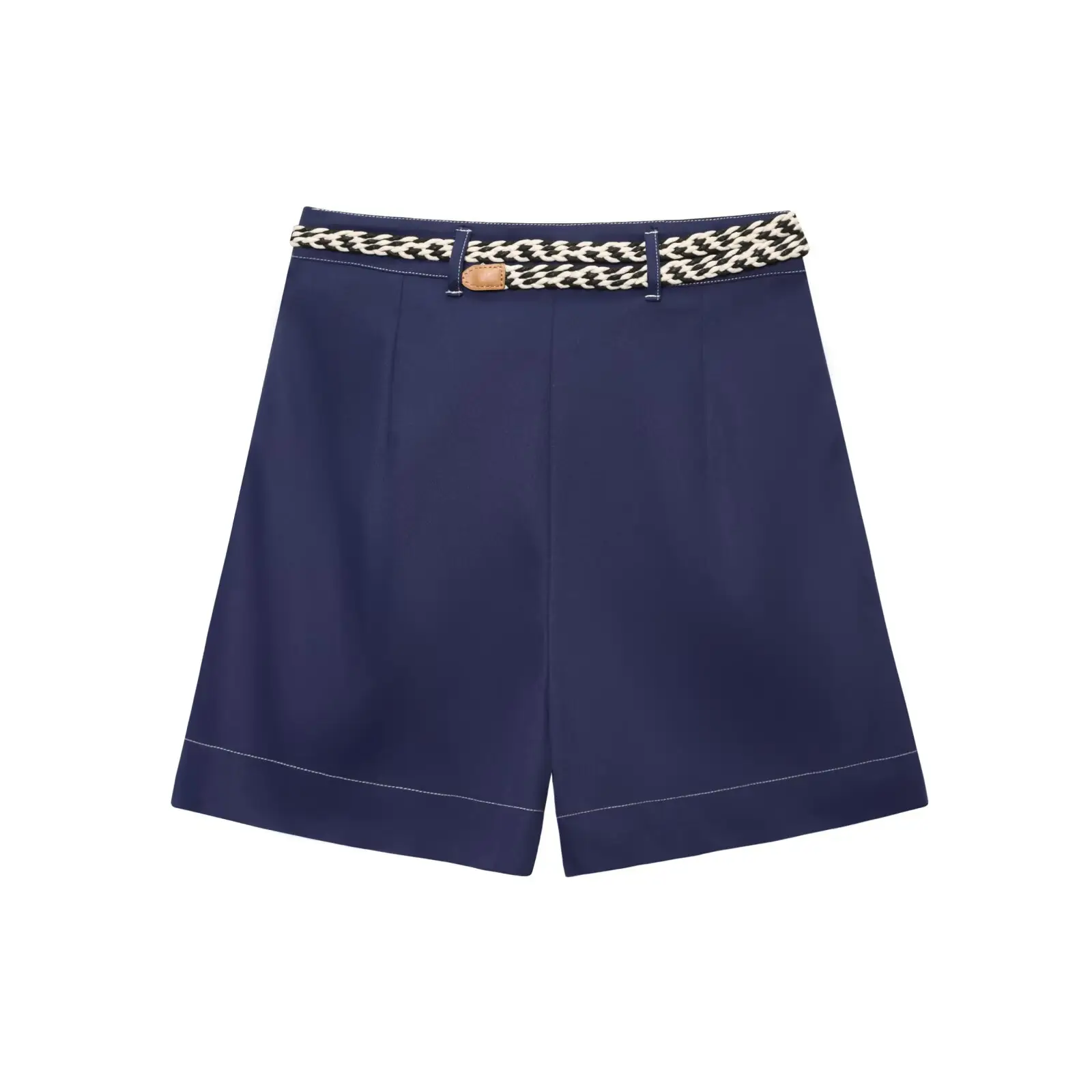 Men Navy Blue Belted Slimming Shorts High Waist - Image 4